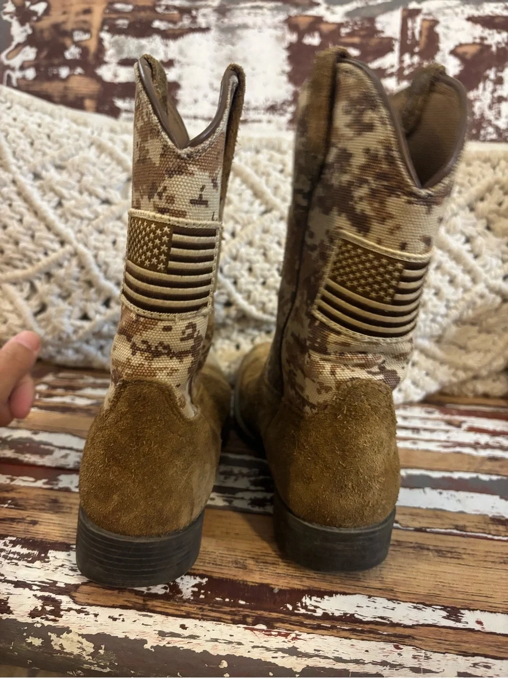 Ariat Kids Brown/Tan Western Cowboy Boots - Desert Camo Accent